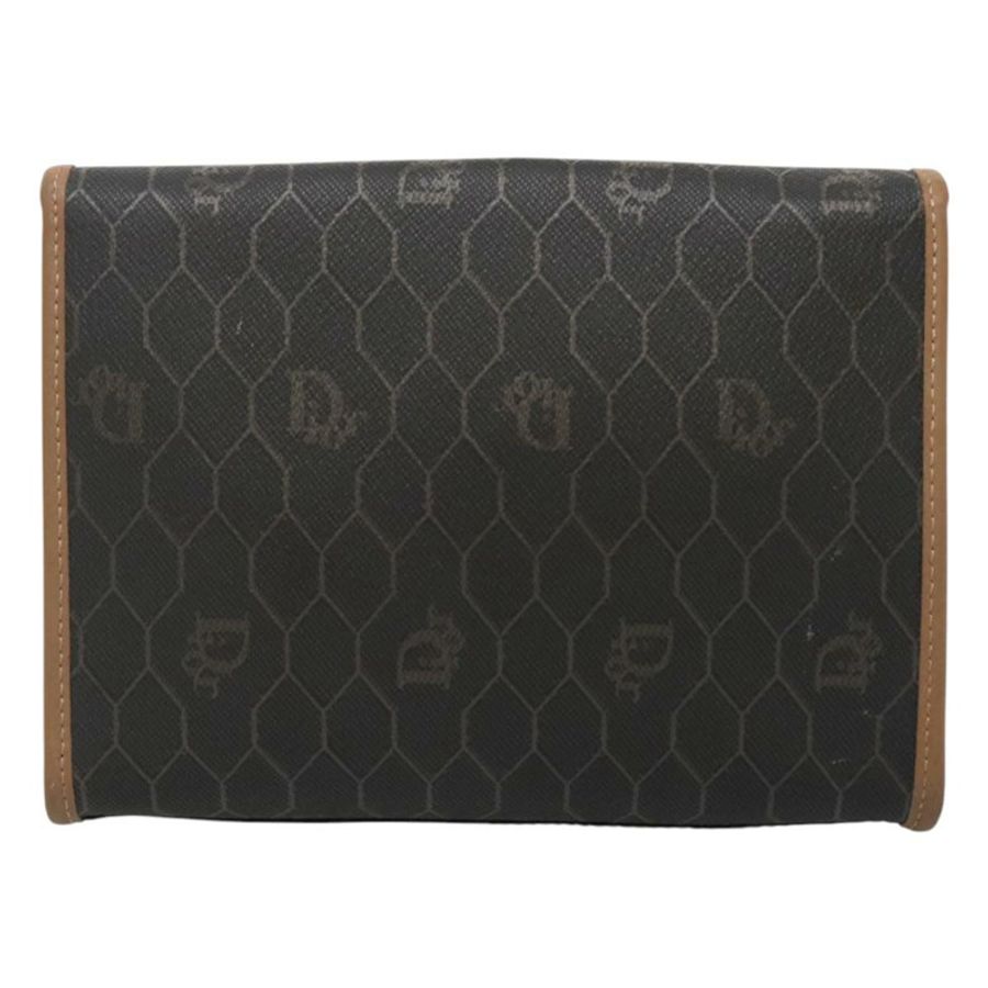 【日本直送】Christian Dior 蜂巢帆布手拿包 PVC 皮革 黑色 金色 正品 ac3813-1