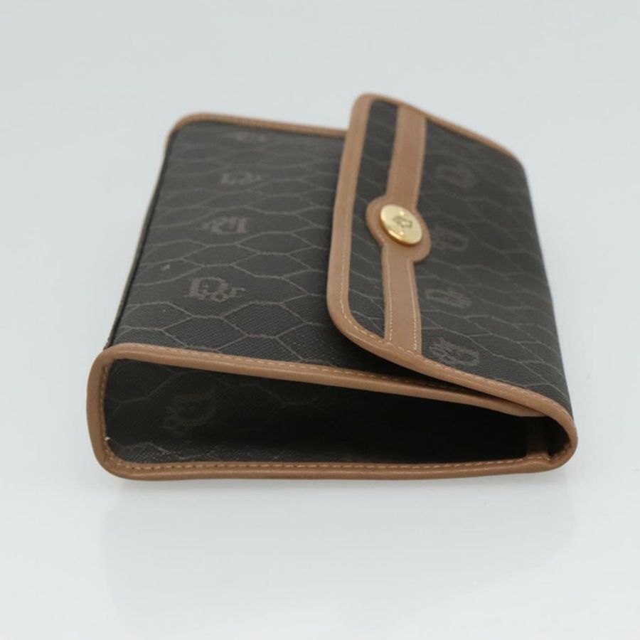 【日本直送】Christian Dior 蜂巢帆布手拿包 PVC 皮革 黑色 金色 正品 ac3813-2