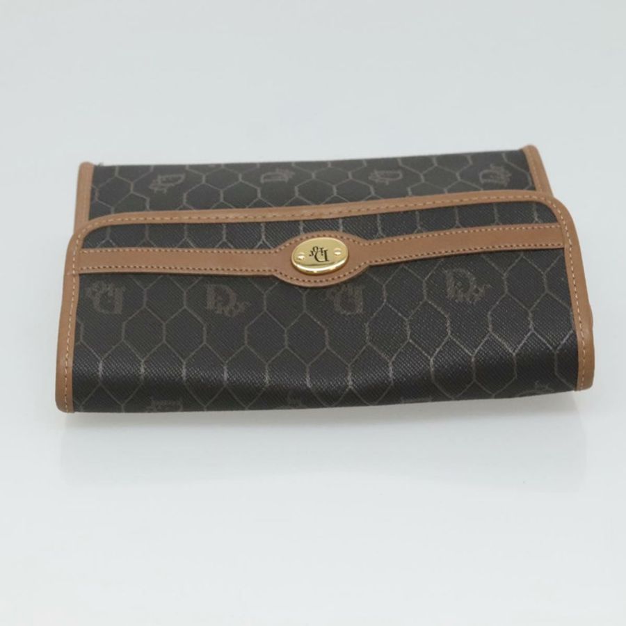 【日本直送】Christian Dior 蜂巢帆布手拿包 PVC 皮革 黑色 金色 正品 ac3813-4