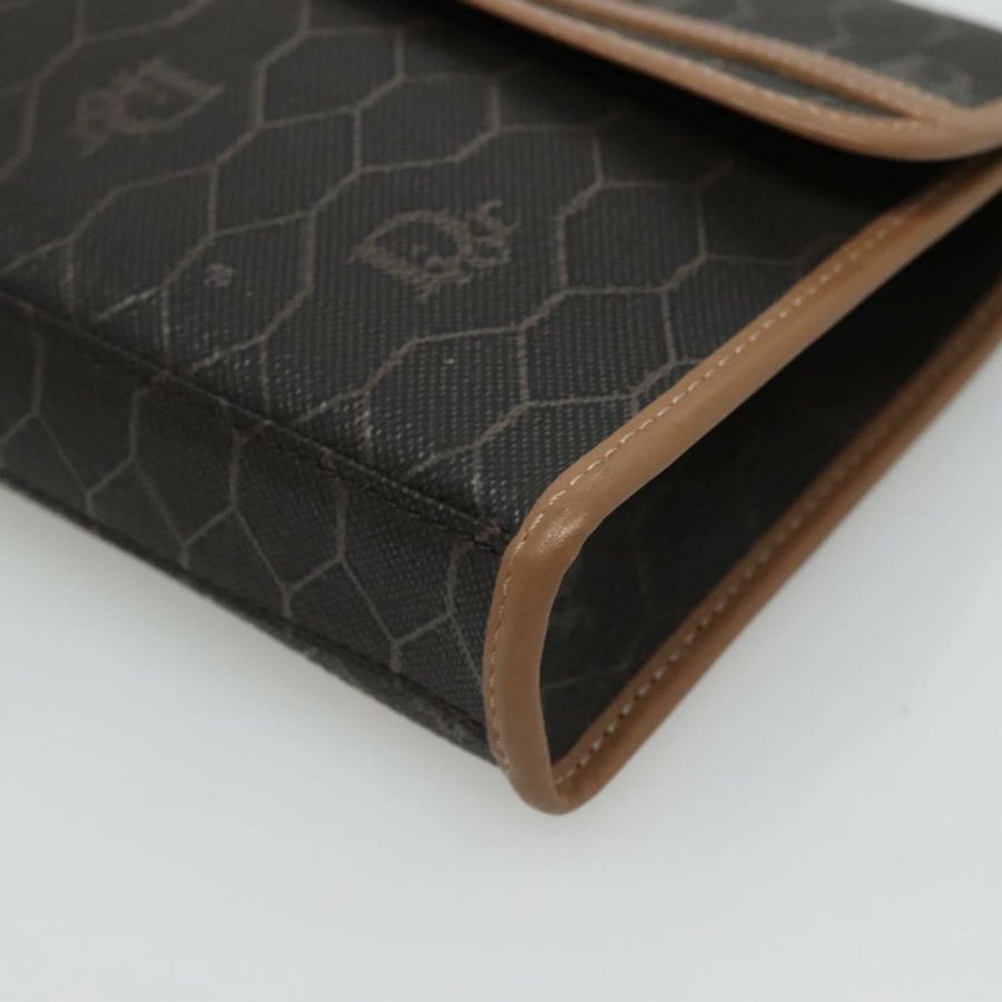 【日本直送】Christian Dior 蜂巢帆布手拿包 PVC 皮革 黑色 金色 正品 ac3813-6