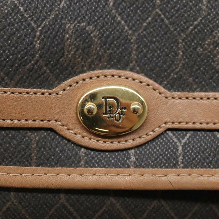 【日本直送】Christian Dior 蜂巢帆布手拿包 PVC 皮革 黑色 金色 正品 ac3813-8