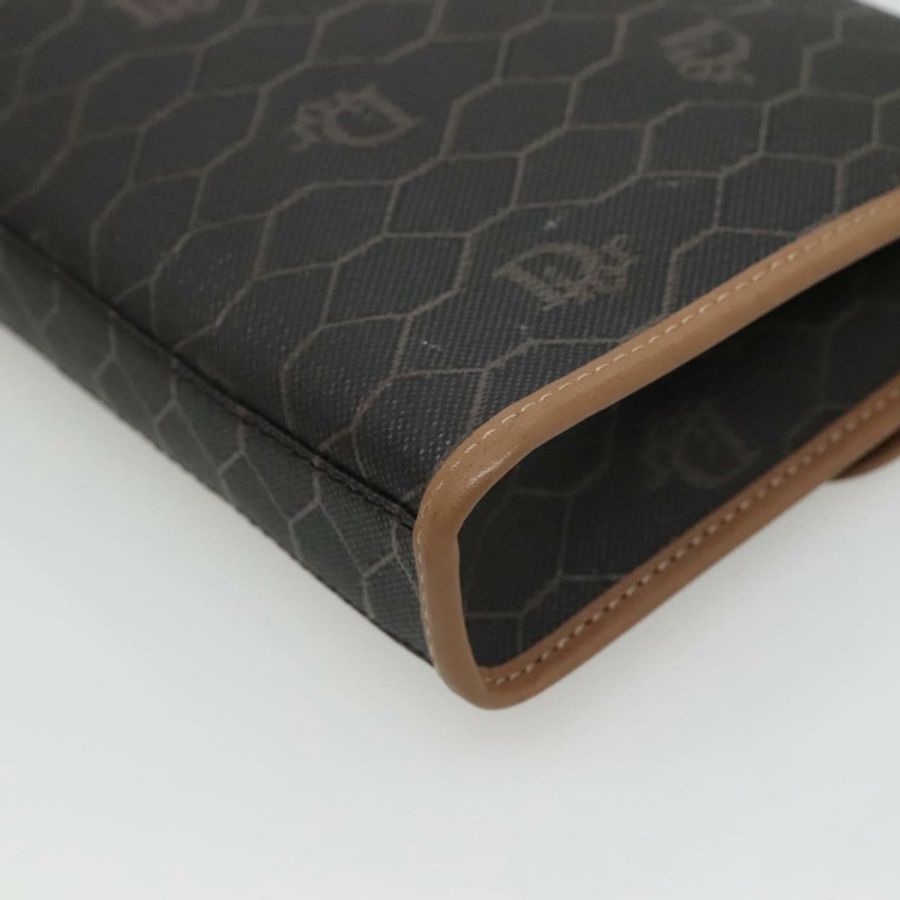 【日本直送】Christian Dior 蜂巢帆布手拿包 PVC 皮革 黑色 金色 正品 ac3813-13