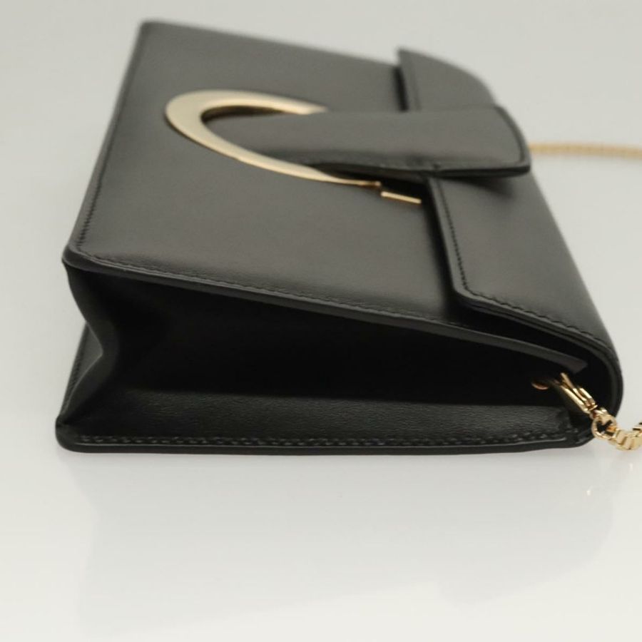【日本直送】Salvatore Ferragamo Gancini 鏈條肩背包,黑色皮革,金色,正品,貨號 120981-2