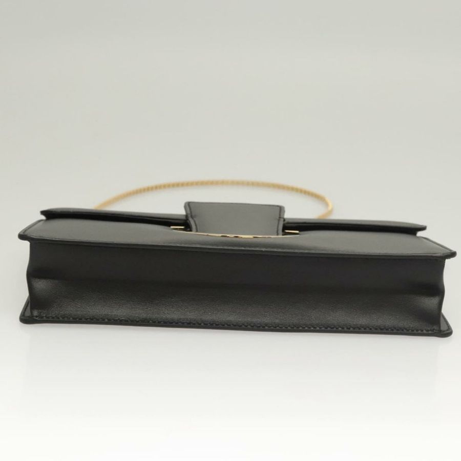 【日本直送】Salvatore Ferragamo Gancini 鏈條肩背包,黑色皮革,金色,正品,貨號 120981-4