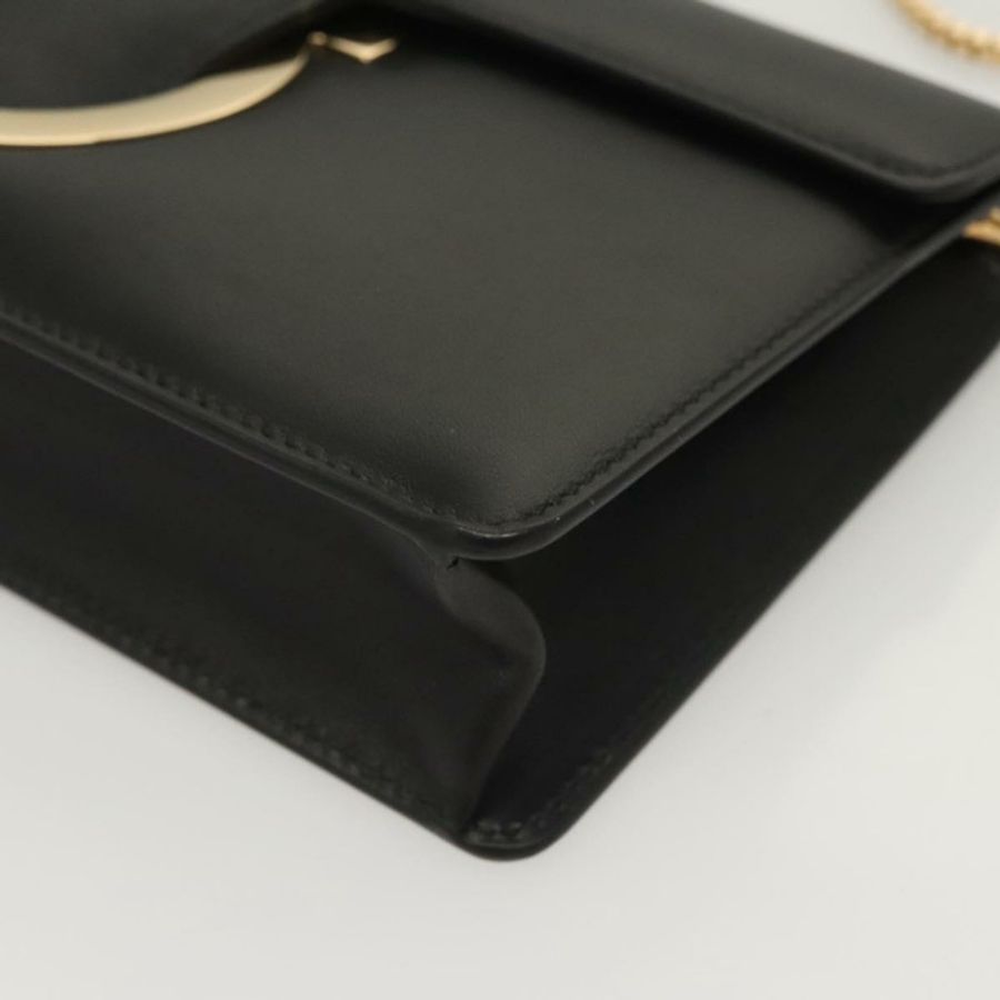 【日本直送】Salvatore Ferragamo Gancini 鏈條肩背包,黑色皮革,金色,正品,貨號 120981-13