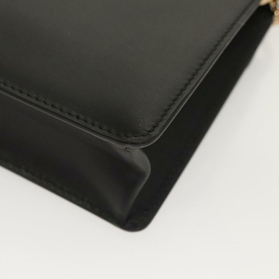【日本直送】Salvatore Ferragamo Gancini 鏈條肩背包,黑色皮革,金色,正品,貨號 120981-15