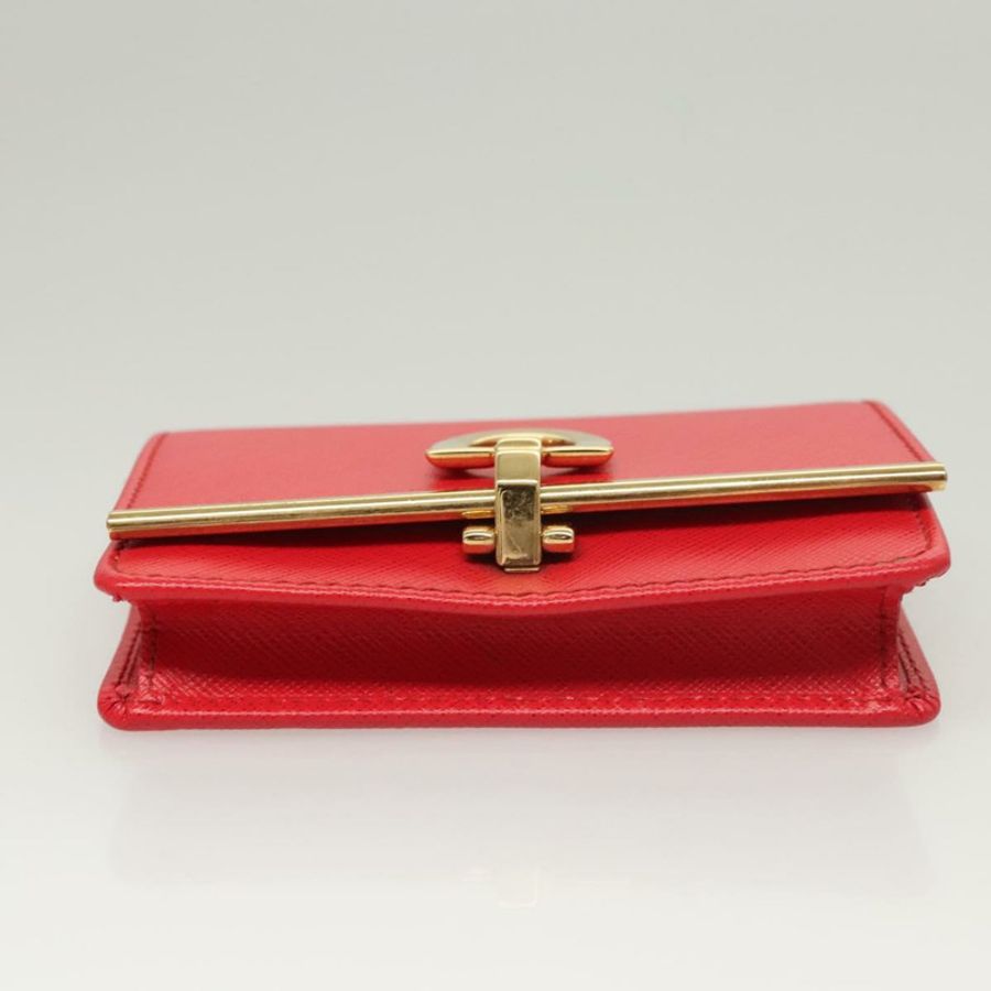 【日本直送】Salvatore Ferragamo Gancini 卡包 皮革 紅色 金色 Auth bs24757-5