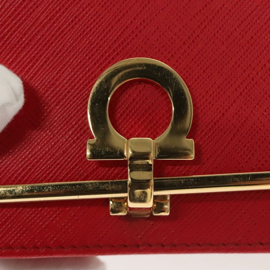 【日本直送】Salvatore Ferragamo Gancini 卡包 皮革 紅色 金色 Auth bs24757-8