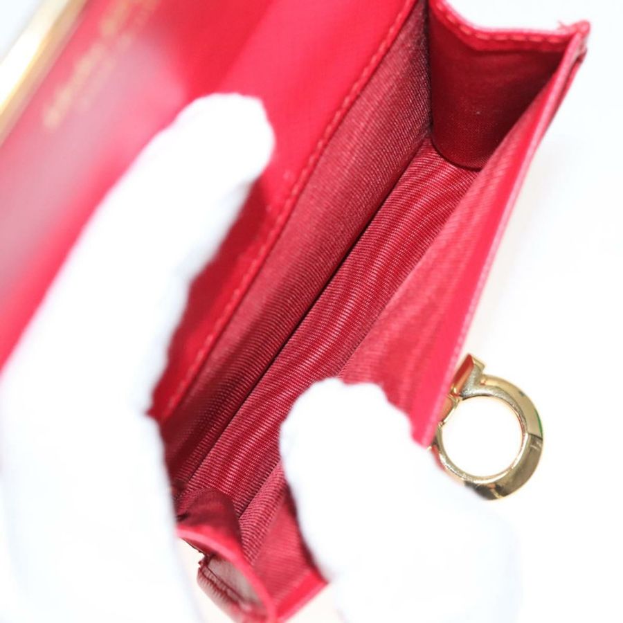 【日本直送】Salvatore Ferragamo Gancini 卡包 皮革 紅色 金色 Auth bs24757-9