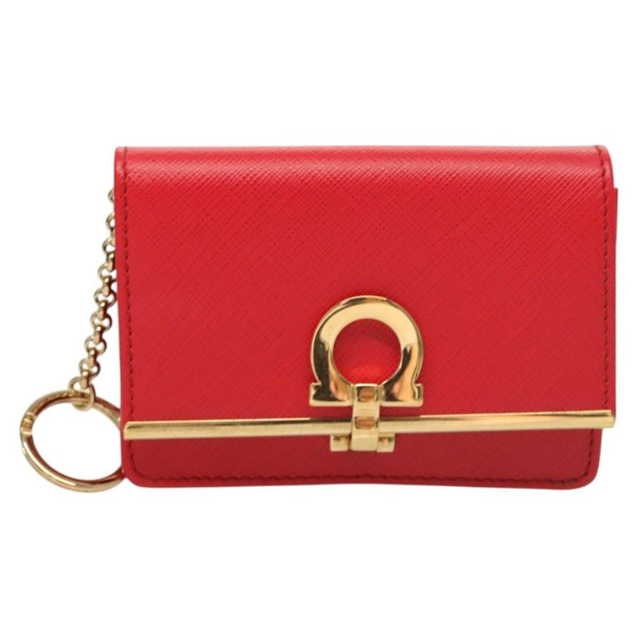 【日本直送】Salvatore Ferragamo Gancini 卡包 皮革 紅色 金色 Auth bs24757-12