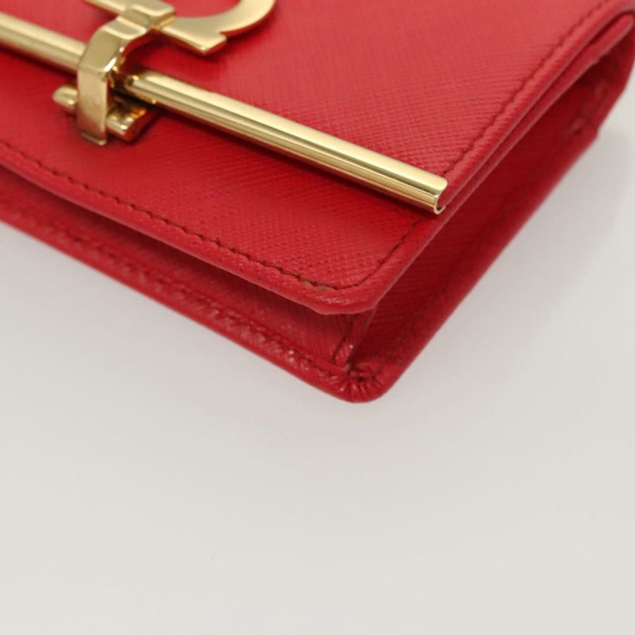 【日本直送】Salvatore Ferragamo Gancini 卡包 皮革 紅色 金色 Auth bs24757-13