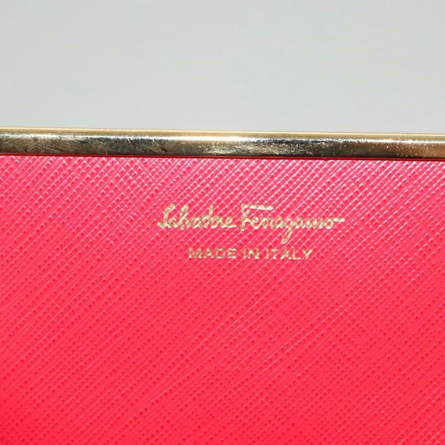 【日本直送】Salvatore Ferragamo Gancini 卡包 皮革 紅色 金色 Auth bs24757-16