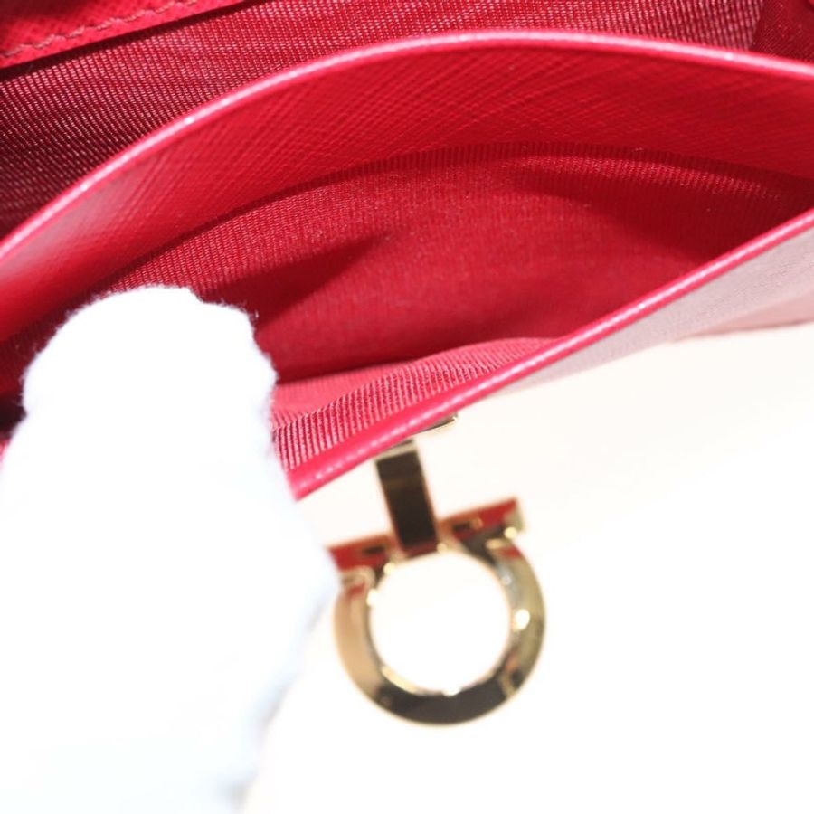 【日本直送】Salvatore Ferragamo Gancini 卡包 皮革 紅色 金色 Auth bs24757-19