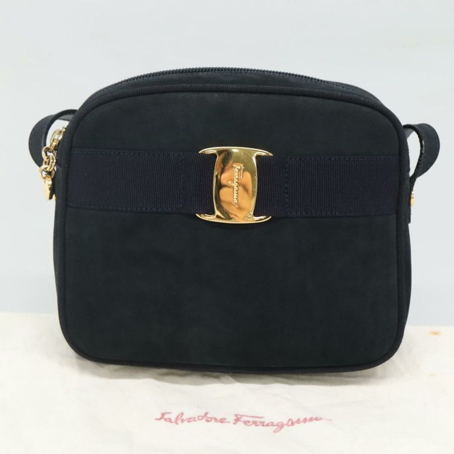 【日本直送】Salvatore Ferragamo Vala 肩背包 麂皮 海軍藍 金色 正品 gh061-11