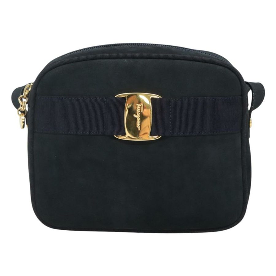 【日本直送】Salvatore Ferragamo Vala 肩背包 麂皮 海軍藍 金色 正品 gh061-12