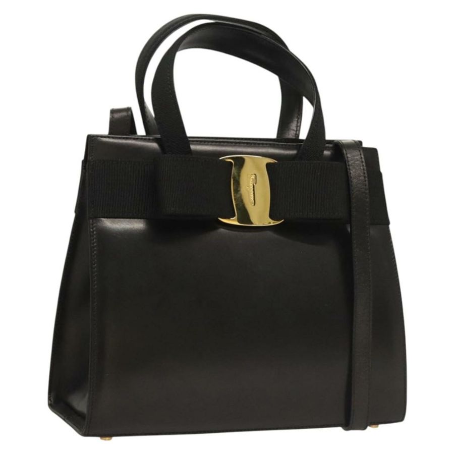 【日本直送】Salvatore Ferragamo Vala 手提包 皮革 2way 黑色 金色 正品 gh079-0