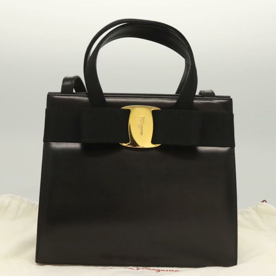 【日本直送】Salvatore Ferragamo Vala 手提包 皮革 2way 黑色 金色 正品 gh079-11