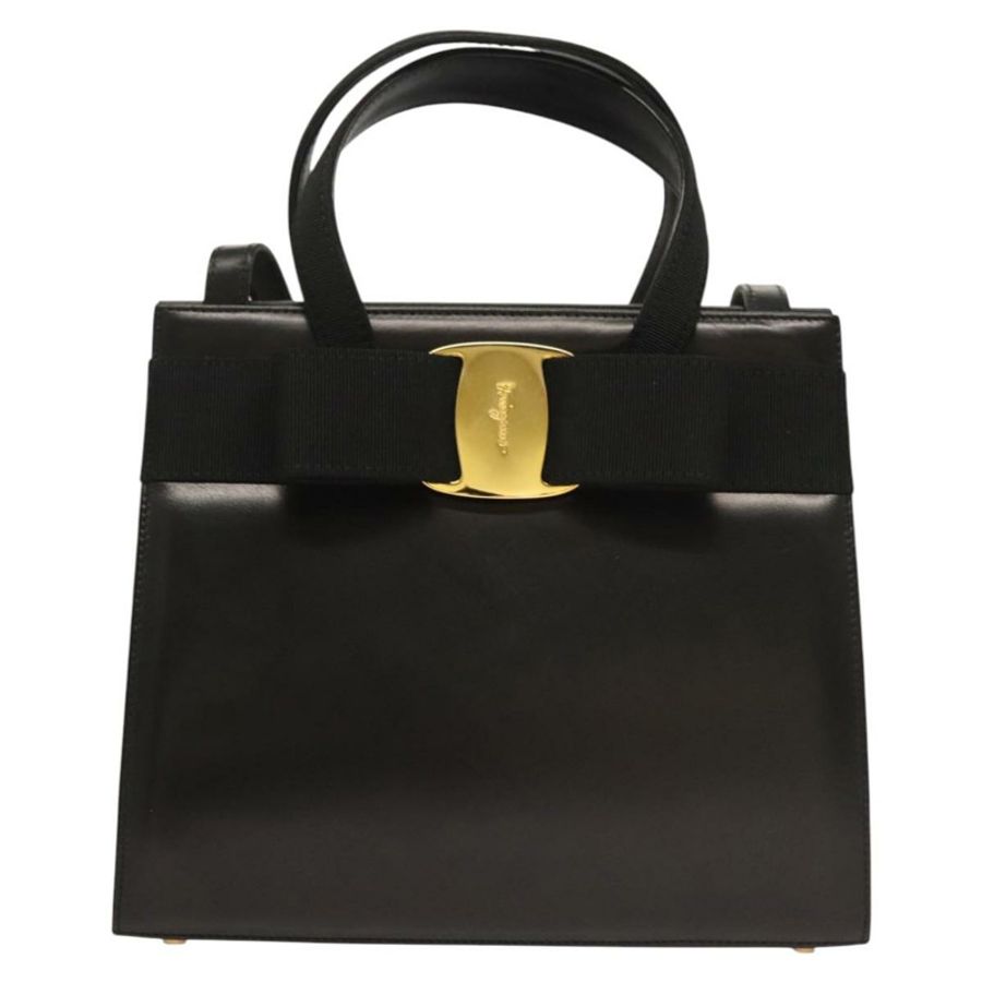 【日本直送】Salvatore Ferragamo Vala 手提包 皮革 2way 黑色 金色 正品 gh079-12