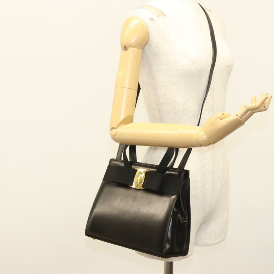 【日本直送】Salvatore Ferragamo Vala 手提包 皮革 2way 黑色 金色 正品 gh079-23