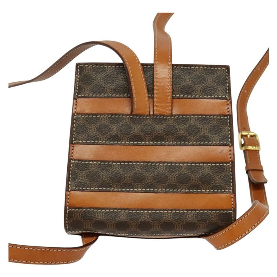 【日本直送】CELINE Macadam帆布雙肩包 PVC皮革 棕色 金色 正品 124609-1