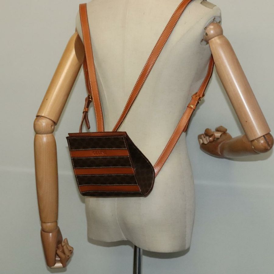 【日本直送】CELINE Macadam帆布雙肩包 PVC皮革 棕色 金色 正品 124609-20