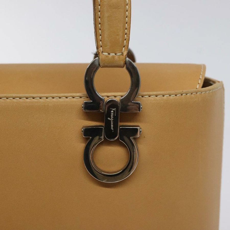 【日本直送】Salvatore Ferragamo Gancini 手提包 皮革 兩用 米色 銀色 正品 122976-9