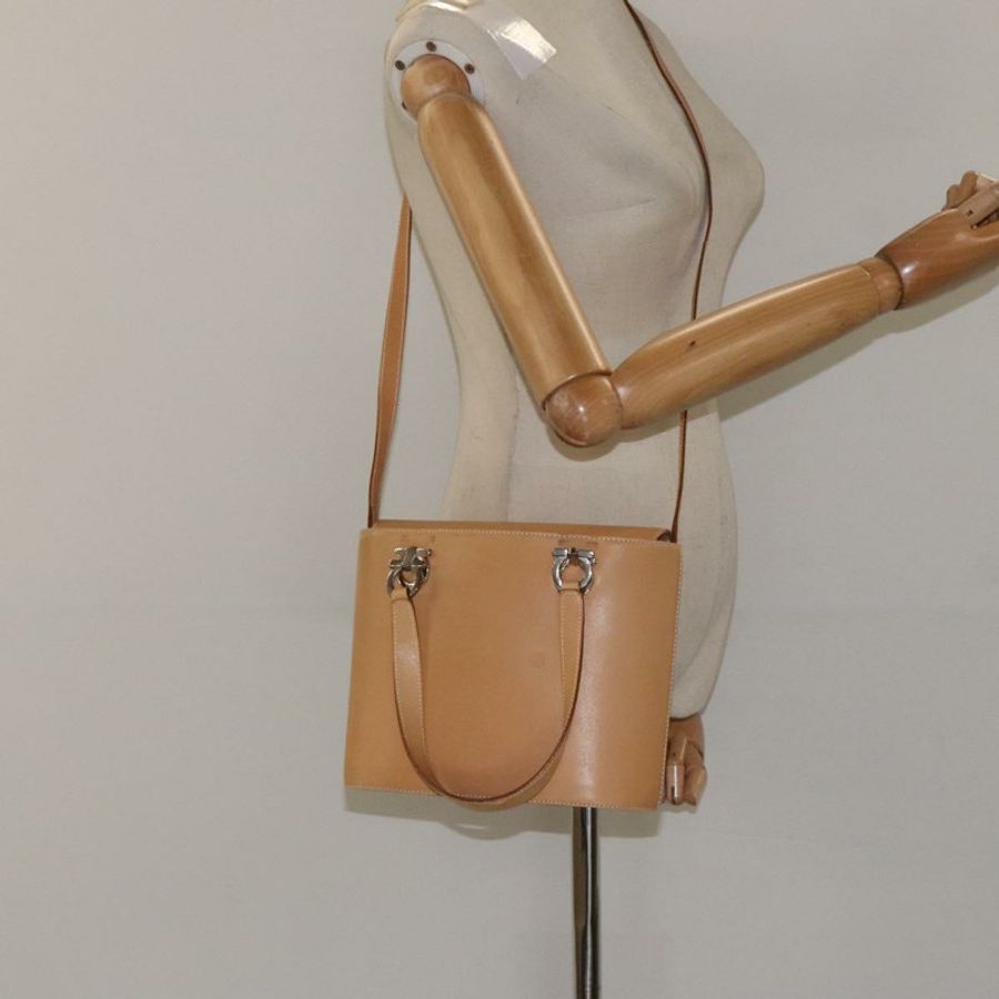 【日本直送】Salvatore Ferragamo Gancini 手提包 皮革 兩用 米色 銀色 正品 122976-20