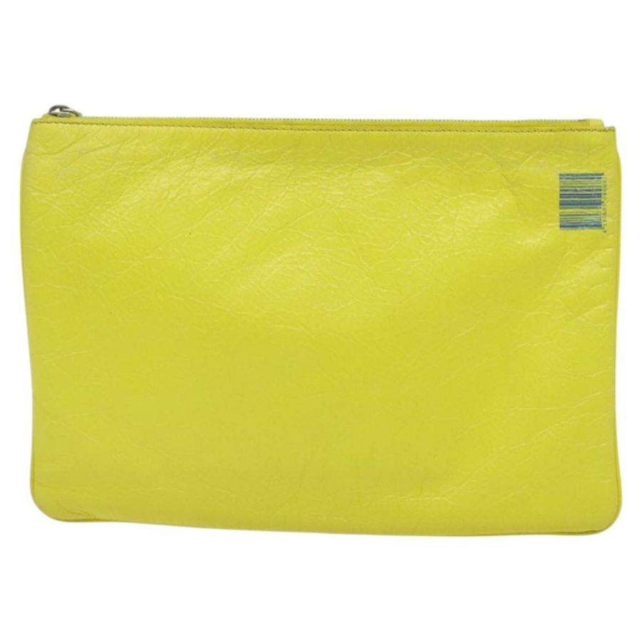 【日本直送】BALENCIAGA 超市手拿包 皮革 黃色 銀色 506794 正品 123043-1