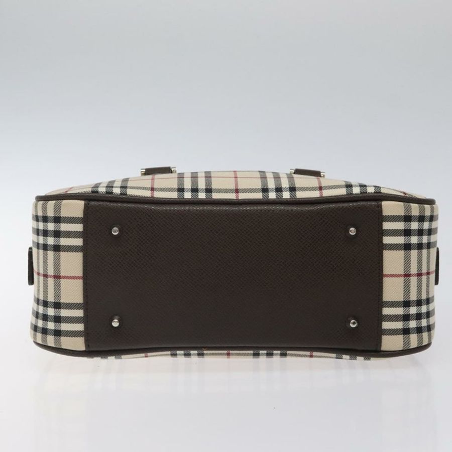 【日本直送】BURBERRY Nova 格紋手提包 帆布 米色 銀色 正品 am8470-4