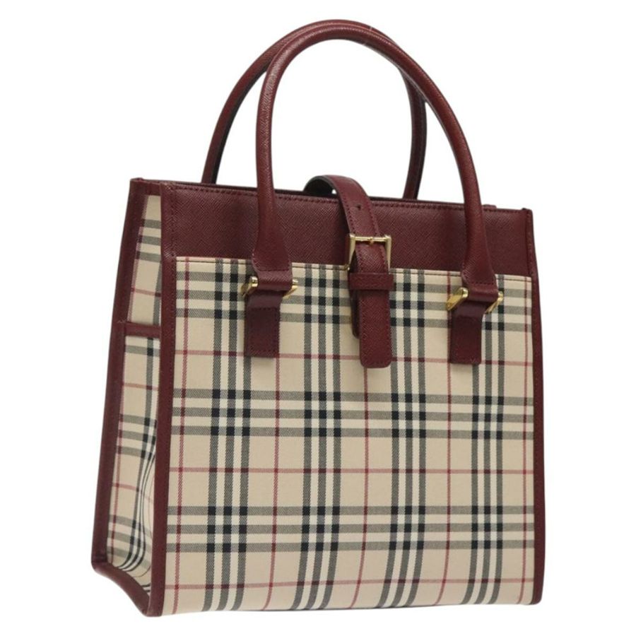 【日本直送】BURBERRY Nova 格紋手提包 帆布 米色 酒紅色 金色 正品 am8471-0