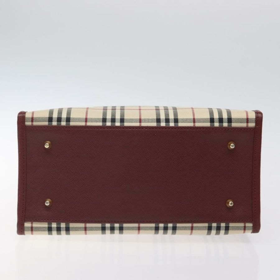 【日本直送】BURBERRY Nova 格紋手提包 帆布 米色 酒紅色 金色 正品 am8471-4