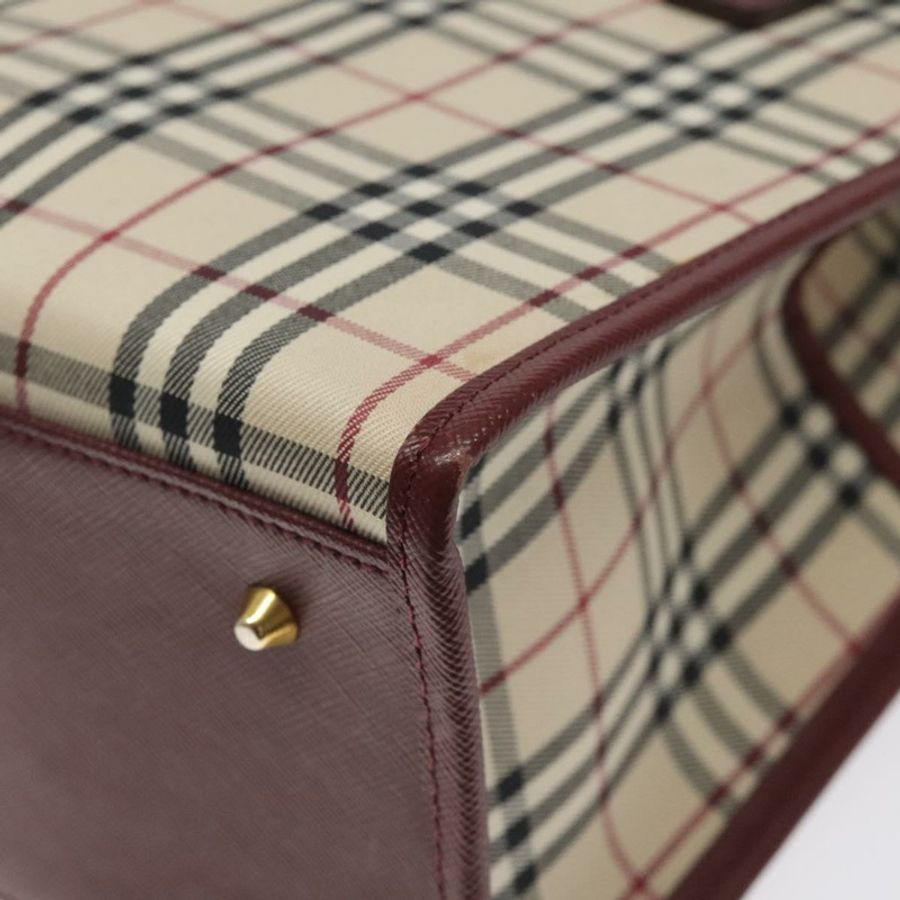 【日本直送】BURBERRY Nova 格紋手提包 帆布 米色 酒紅色 金色 正品 am8471-14