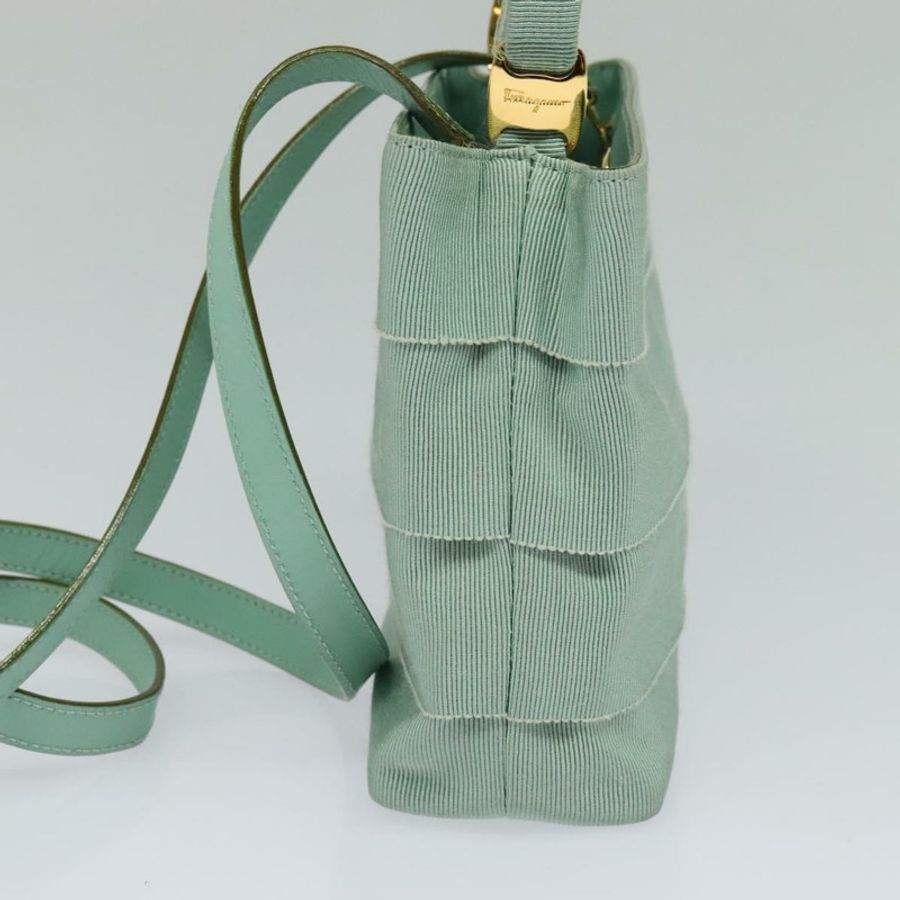 【日本直送】Salvatore Ferragamo 尼龍雙肩手提包 綠金色 正品 125371-3