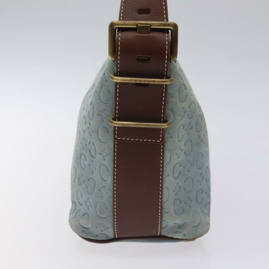 【日本直送】CELINE C Macadam帆布單肩包 麂皮 皮革 藍色 金色 Auth mr1329-3