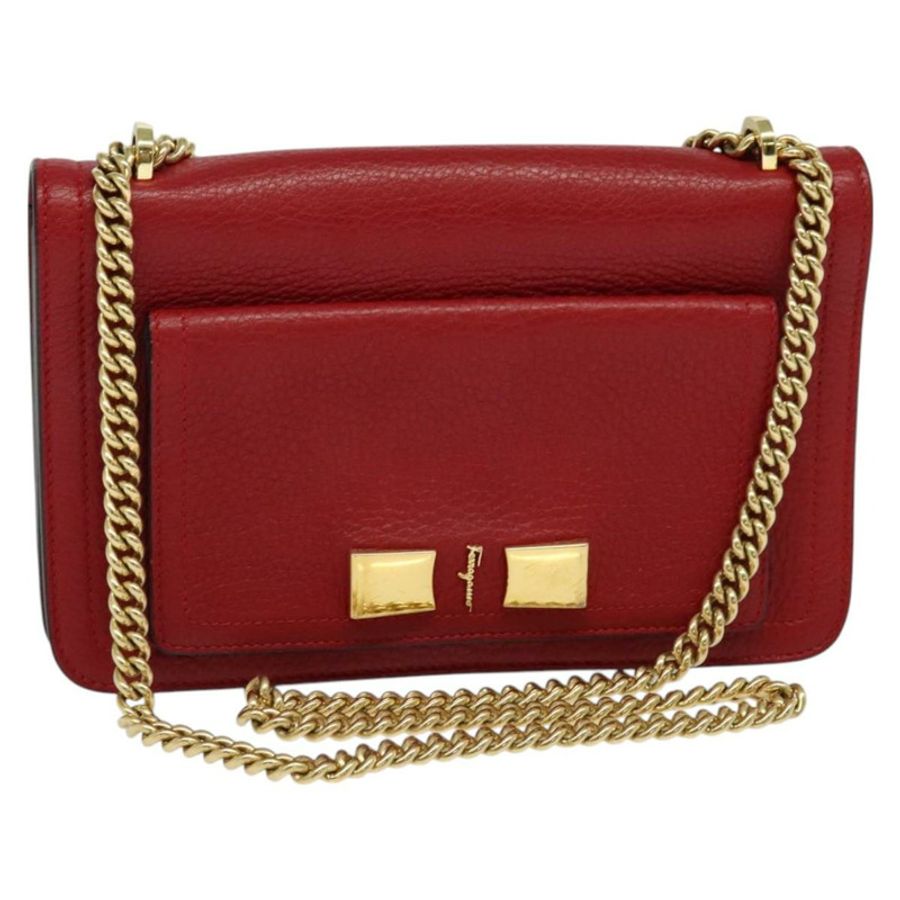 【日本直送】Salvatore Ferragamo Vala 鏈條單肩包 皮革 紅色 金色 正品 gh168-0