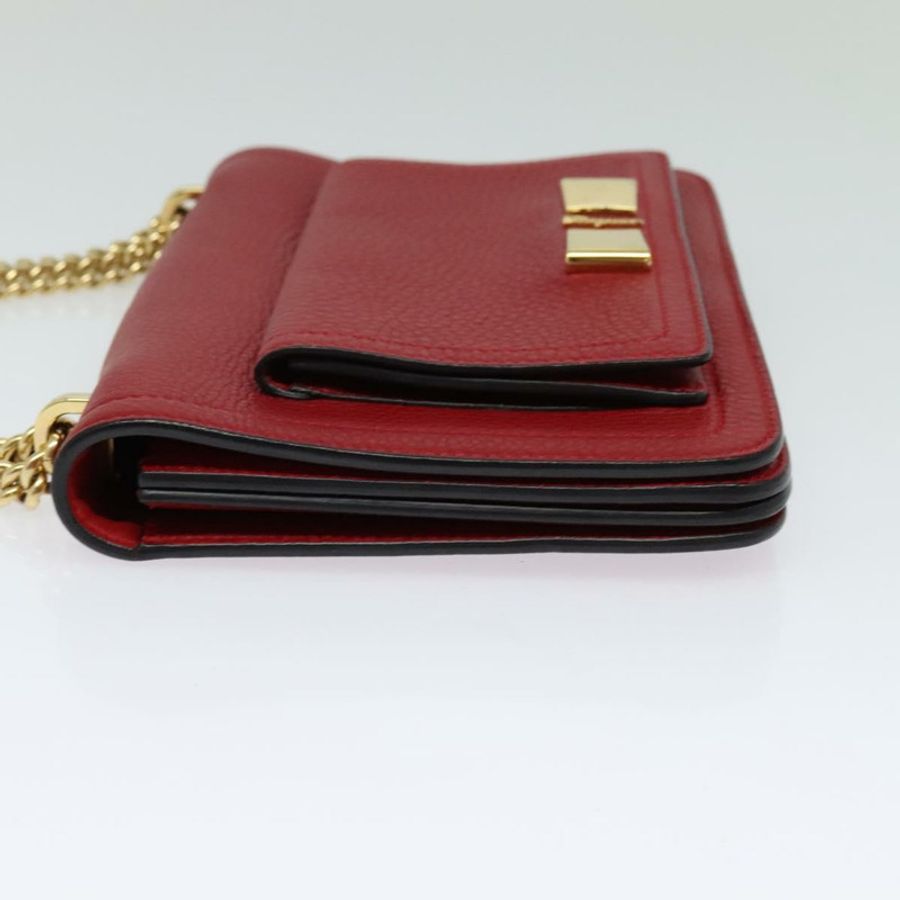 【日本直送】Salvatore Ferragamo Vala 鏈條單肩包 皮革 紅色 金色 正品 gh168-2