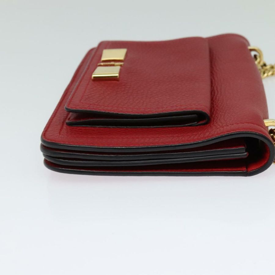 【日本直送】Salvatore Ferragamo Vala 鏈條單肩包 皮革 紅色 金色 正品 gh168-3