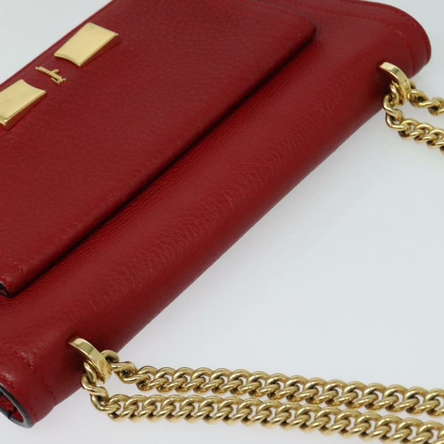 【日本直送】Salvatore Ferragamo Vala 鏈條單肩包 皮革 紅色 金色 正品 gh168-5