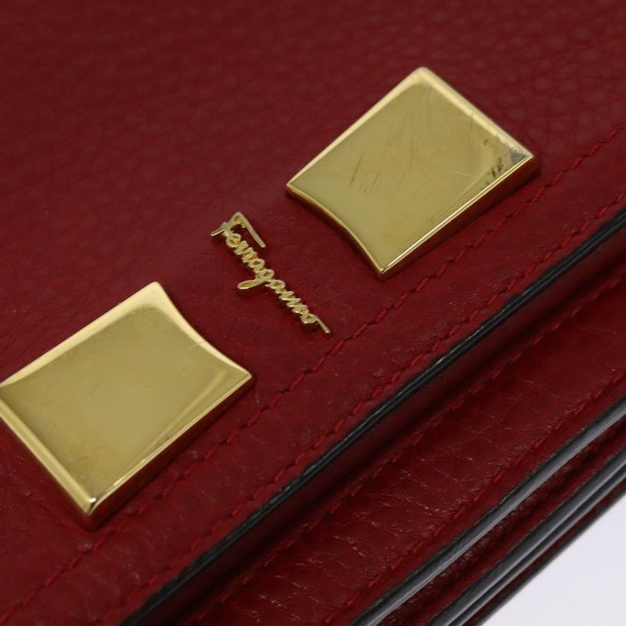 【日本直送】Salvatore Ferragamo Vala 鏈條單肩包 皮革 紅色 金色 正品 gh168-8