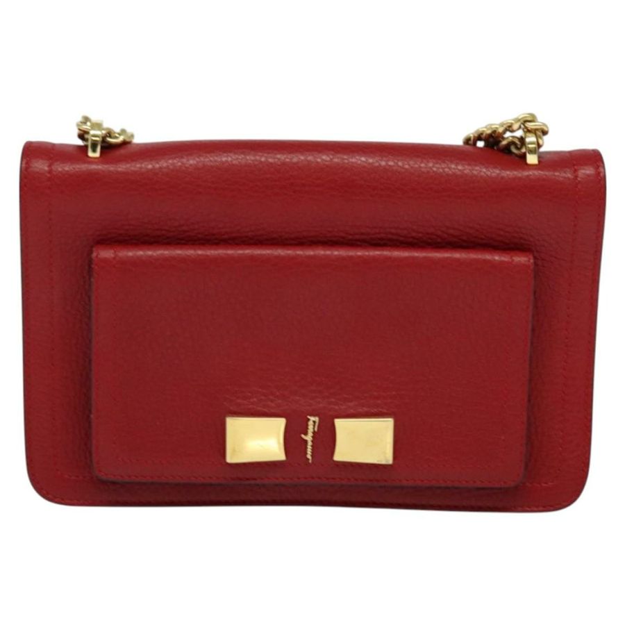 【日本直送】Salvatore Ferragamo Vala 鏈條單肩包 皮革 紅色 金色 正品 gh168-12