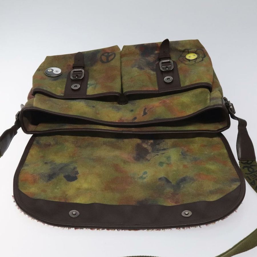 【日本直送】香奈兒刺繡塗鴉單背包，帆布皮革，卡其色，CC標誌，正品編號121519SV-15