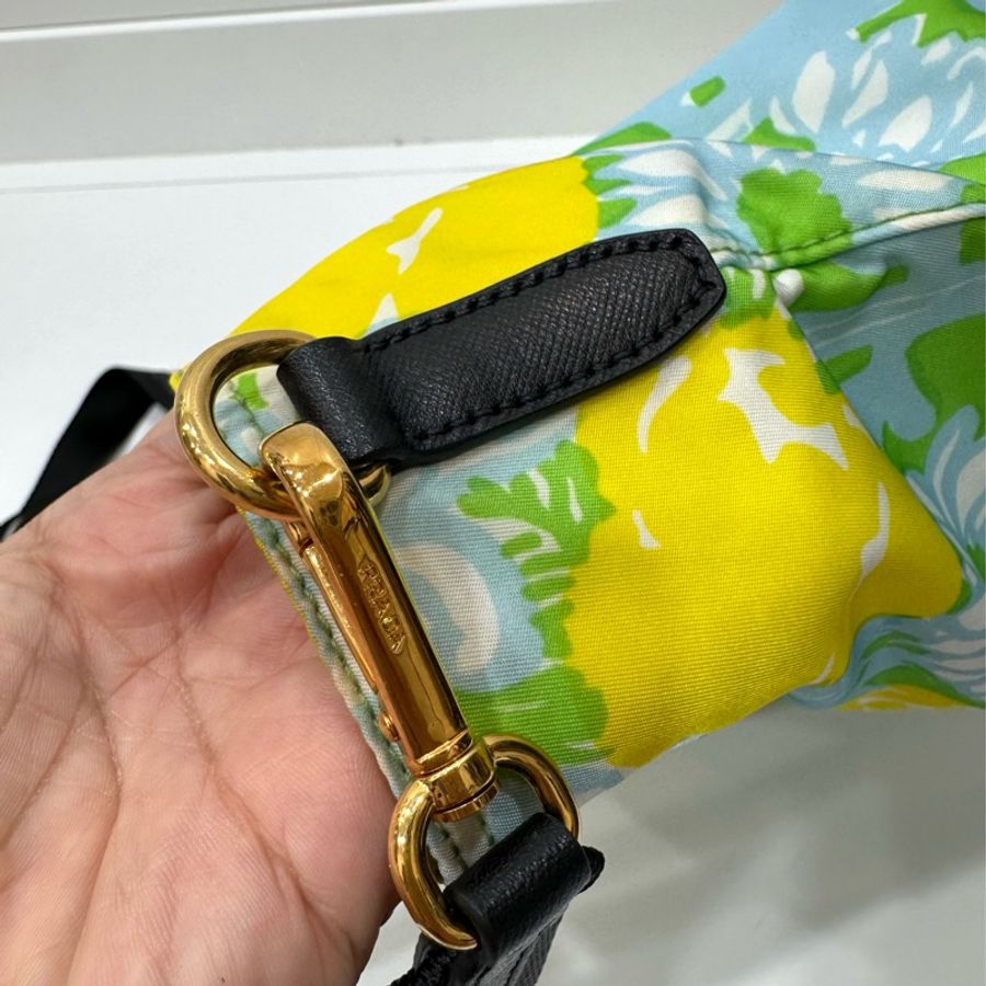 PRADA 花卉 黃 尼龍 降落傘 托特包 肩背包 斜背包 側背包 手提包-12