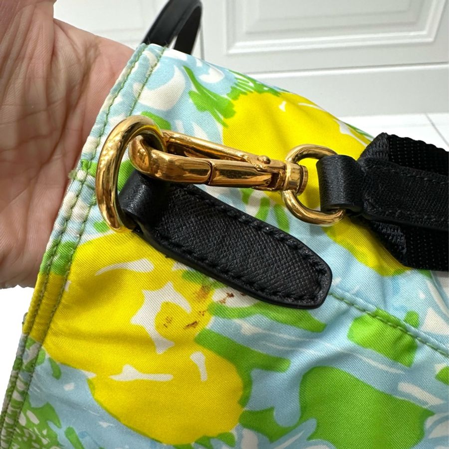 PRADA 花卉 黃 尼龍 降落傘 托特包 肩背包 斜背包 側背包 手提包-16