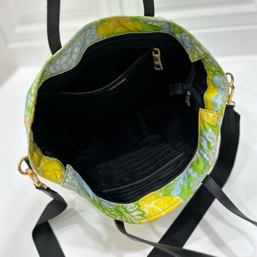 PRADA 花卉 黃 尼龍 降落傘 托特包 肩背包 斜背包 側背包 手提包-20