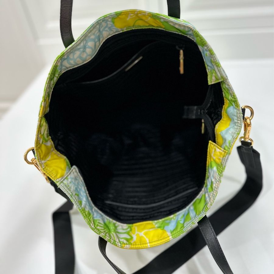 PRADA 花卉 黃 尼龍 降落傘 托特包 肩背包 斜背包 側背包 手提包-21