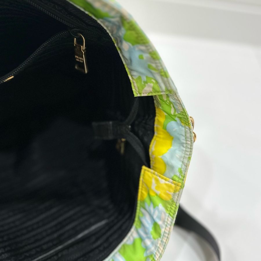 PRADA 花卉 黃 尼龍 降落傘 托特包 肩背包 斜背包 側背包 手提包-34