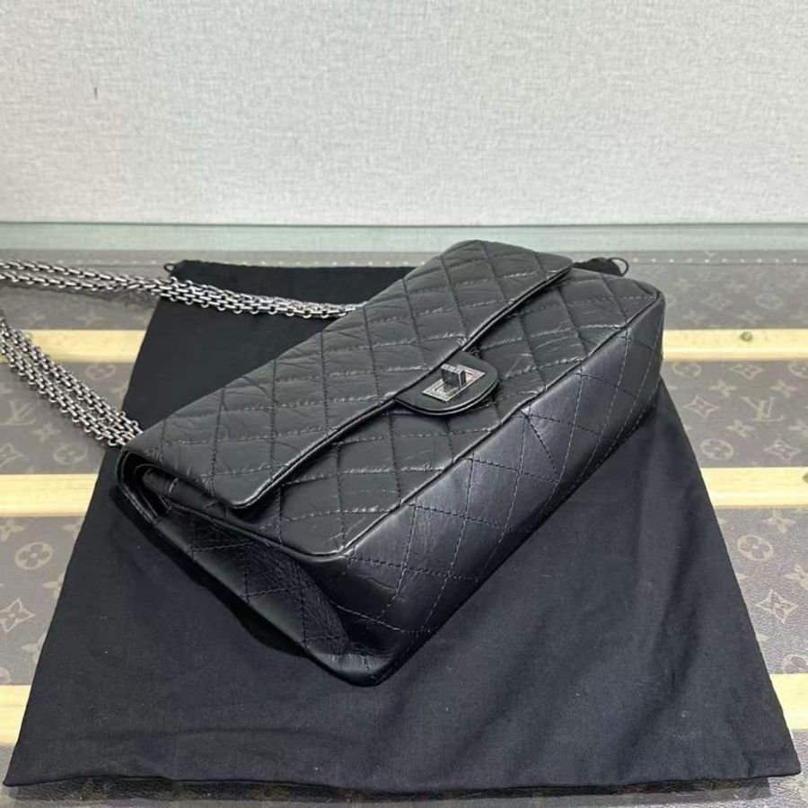 ✨CHANEL 黑銀2.55中號肩背斜背鍊條包28*18*8 98新配件盒子塵袋保卡-4