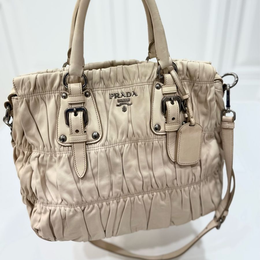 prada 高飛 高菲 皺摺 裸色 手提包 肩背包 斜背包 側背包-36