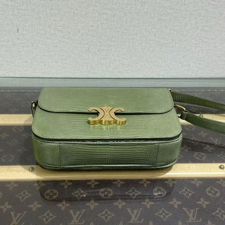 ✨CELINE 綠色稀有皮BOX中號經典豆腐包22*16*5 98新配件塵袋-2