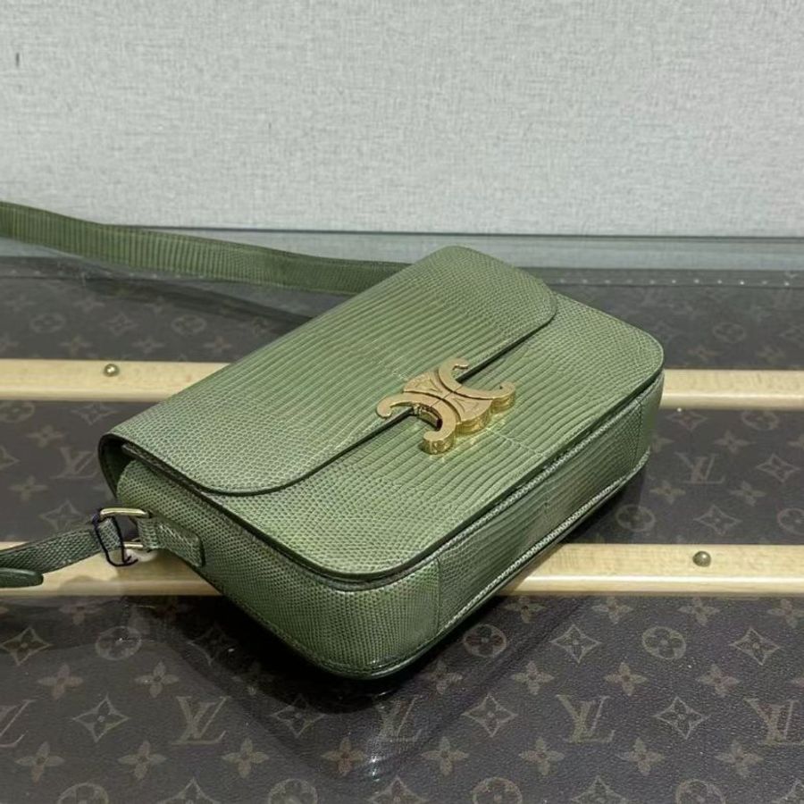 ✨CELINE 綠色稀有皮BOX中號經典豆腐包22*16*5 98新配件塵袋-3